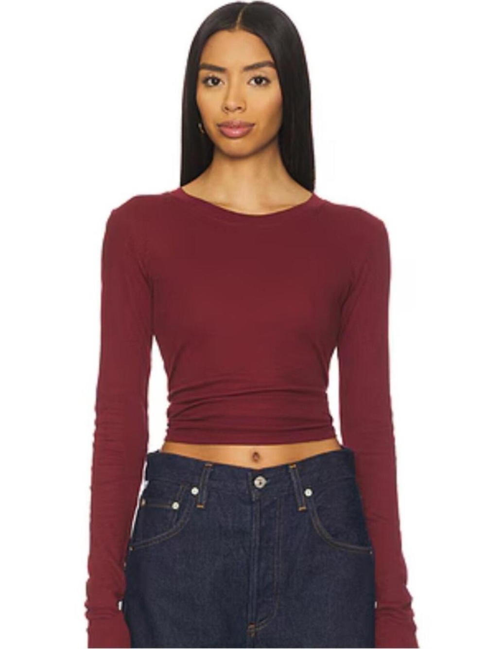 Alo Women's Ribbed Long-Sleeve Ruched Top - Burgundy